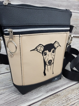 Gassitasche Hundetasche Greyhoud Windhund Leckerchentasche Leckerlibeutel Umhängetasche Gürteltasche bestickt