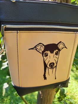 Gassitasche Hundetasche Greyhoud Windhund Leckerchentasche Leckerlibeutel Umhängetasche Gürteltasche bestickt